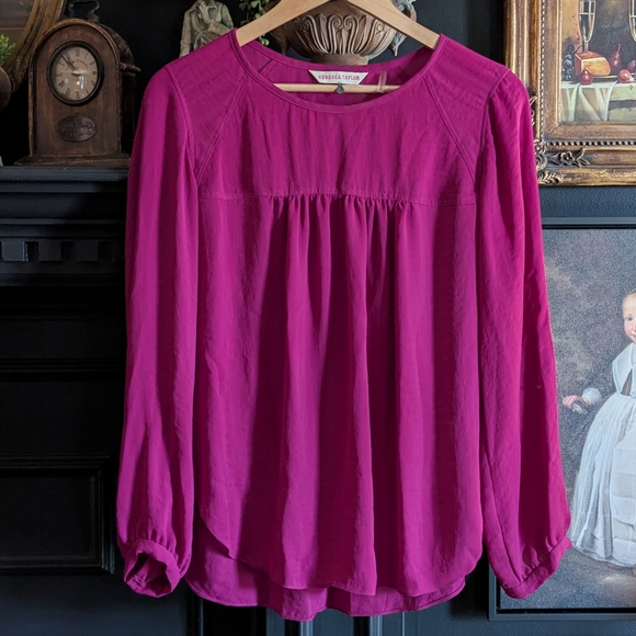 ✨ Rebecca Taylor Sheer Magenta Long Sleeve Blouse – Size 6 ✨ - Picture 1 of 5